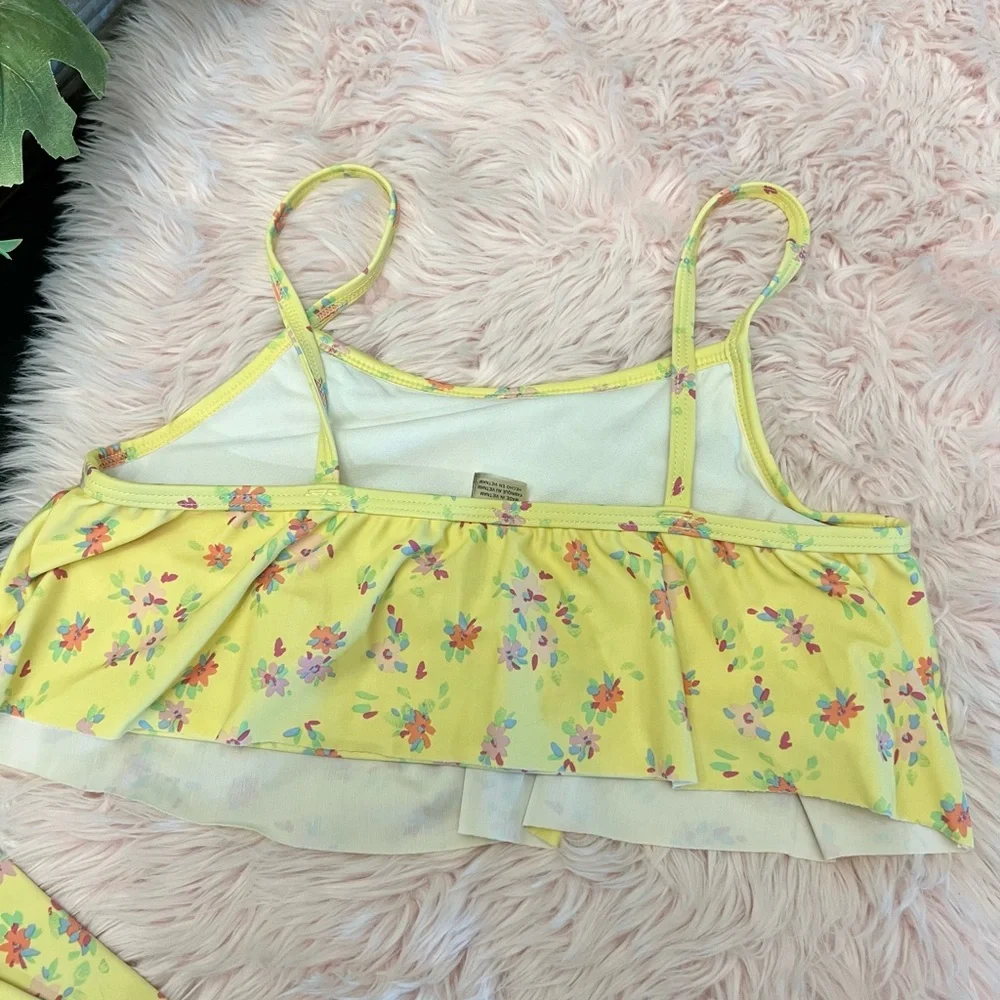 OshKosh B’gosh Yellow Ditsy Floral Ruffle 2 Piece Hi Waisted Bikini Sz 14 Girls‎